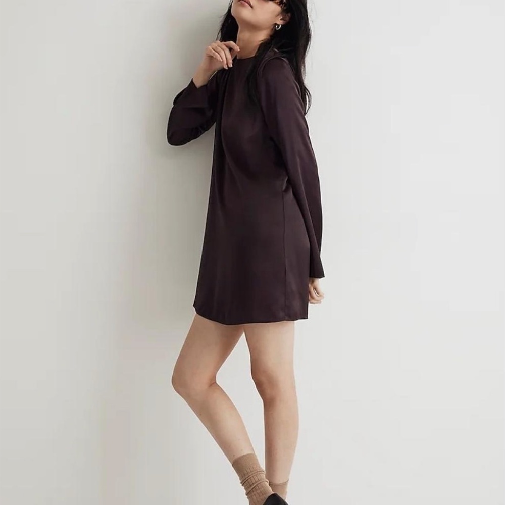 Women's Madewell Satin Eggplant Shift Dress, size Large NWT